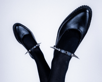 Black TUKskin™ Spike Strap Pointed Mule