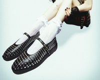 Black TUKskin Flat Stud Viva Low Mary Jane