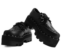 Black Faux Leather Dino Lug Sole Creeper 