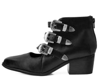 Black Western Buckle Cuban Block Heel 