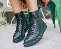 Black TUKskin™ Pointed Lace Up Boot