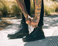 Black TUKskin™ Pointed Lace Up Boot