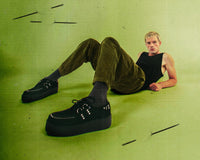 Black Suede Zipper Studded Mondo Creeper