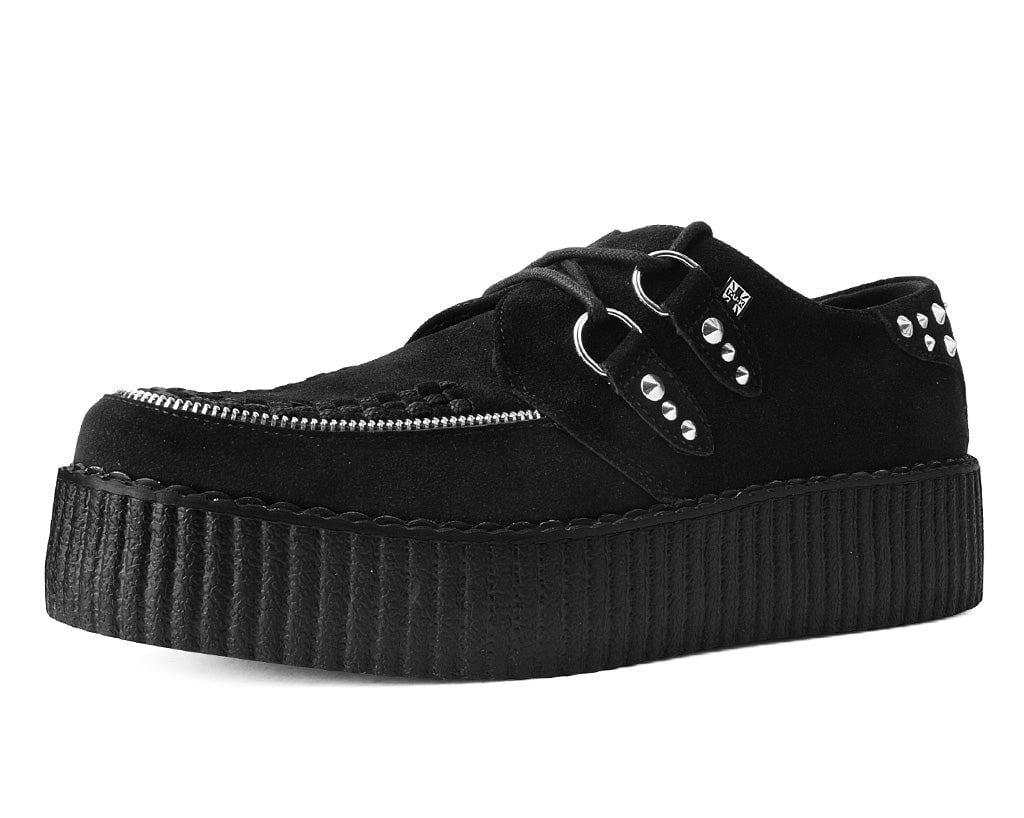 Black Suede Zipper Studded Mondo Creeper