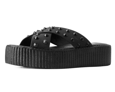 Black TUKskin™ Cross Strap Studded Sandal